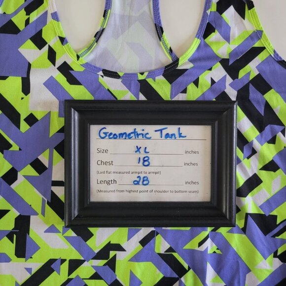 Xersion Fitness Tank Top Activewear Racerback Geometric Blue Green Women XL Neon - Picture 6 of 10